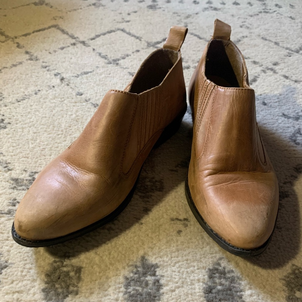Tan Leather Slip-On Booties